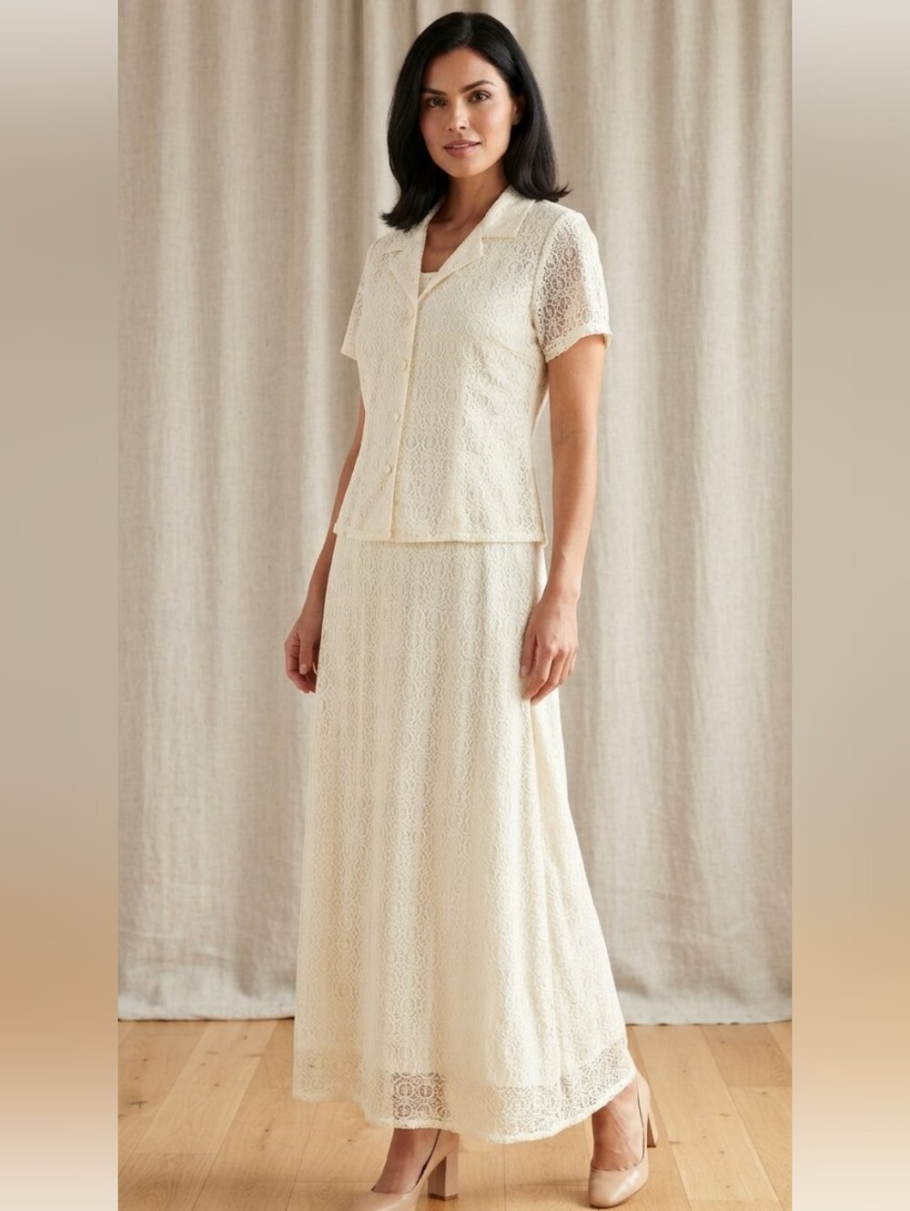 Harlow Vintage Cream Lace 2-Piece Dress & Blouse Set Size 14 Excellent Condition